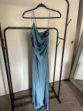Worn Once - Billy J Satin Cowl Neck Slip Dress in Steel Blue
